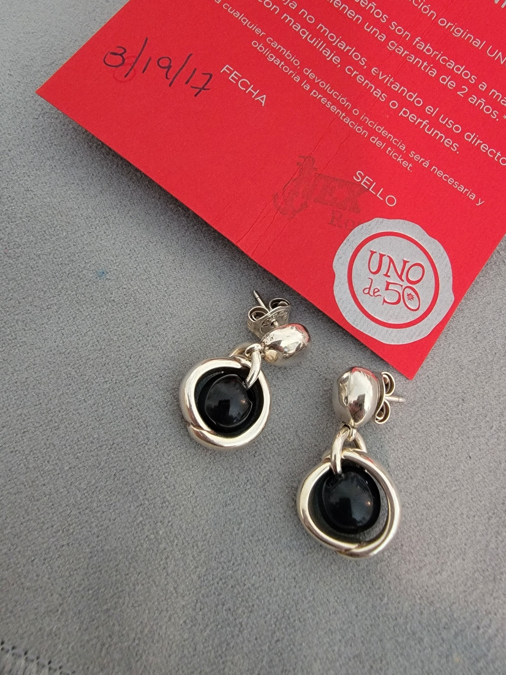UNO de 50 Silver Plated Black & Silver Drop Earrings THE FORBIDDEN FRUIT
